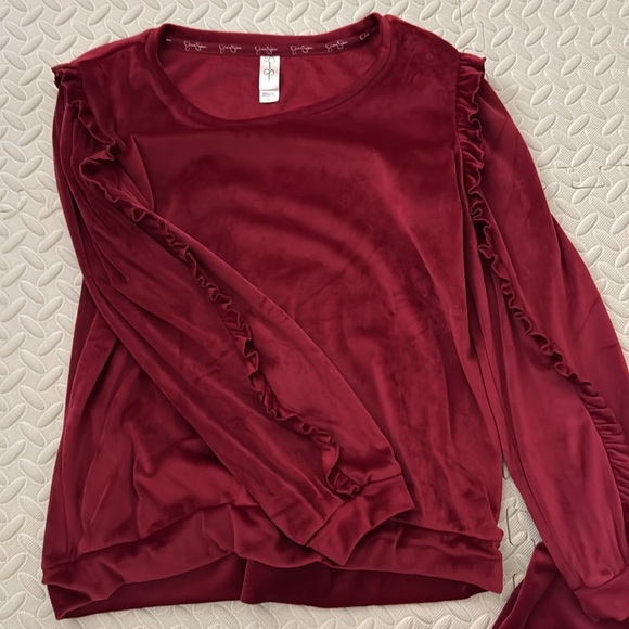 Jessica Simpson Velour Jogger Lounge Set in Burgandy - Picture 3 of 5
